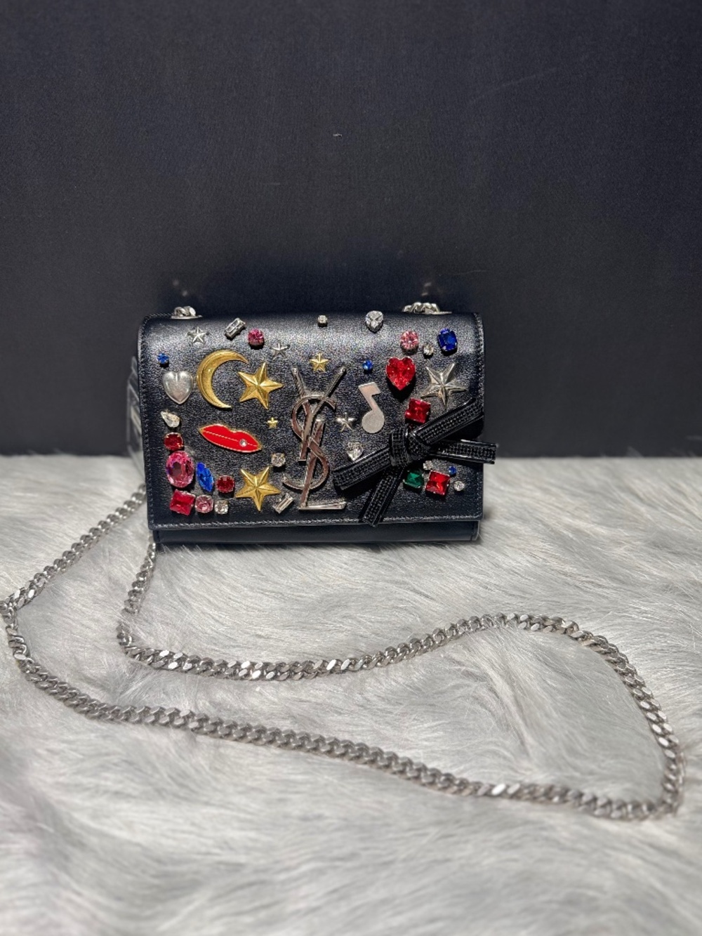 YSL Kate Monogram Jeweled & Studded Chain Bag~EUC
